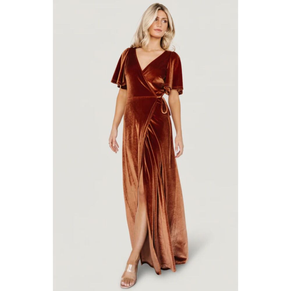 Baltic Born Meghan Wrap Dress Large Spice Brown Velvet Maxi Holiday Party